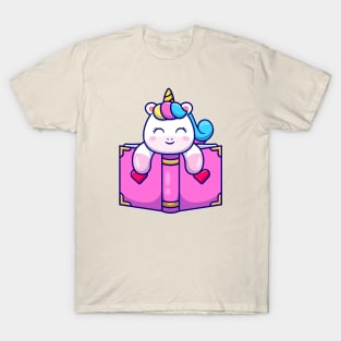 Cute Unicorn With Book Cartoon T-Shirt